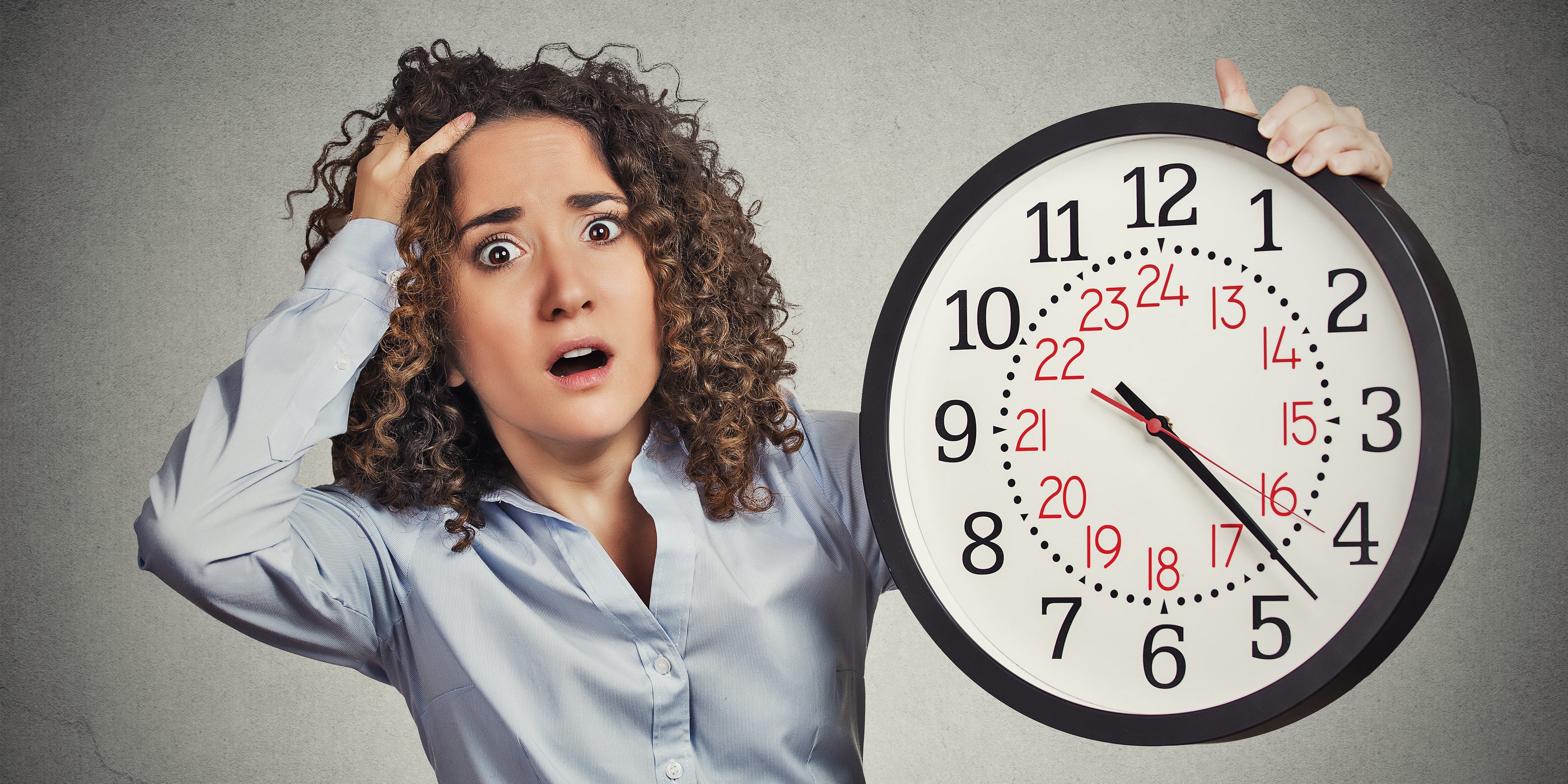 Time Pressure. Closeup Portrait Woman Stressed Corporate Employe