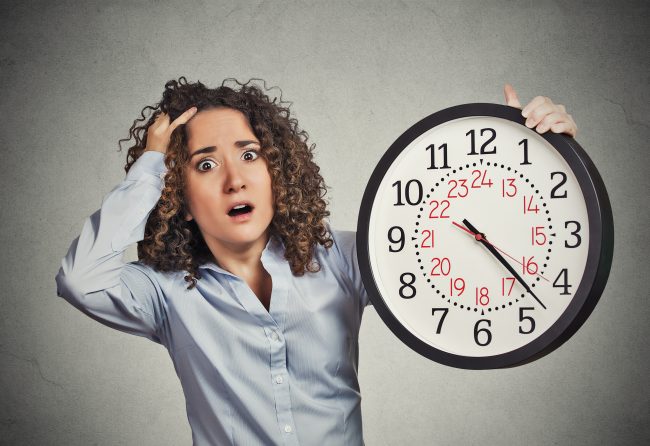 Time Pressure. Closeup Portrait Woman Stressed Corporate Employe